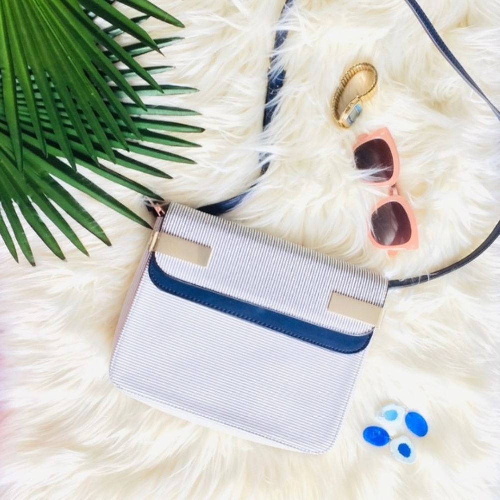 Zara French Striped Crossbody Faux Leather Box Bag